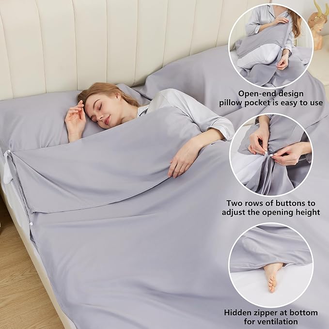 Sleeping Bag Liner Camping Adult Sleep Sack Lightweight Travel Sheet for Hotel Bed Compact Ultralight Essential Cleaning Supplies Kit Travel Bedding Set for Backpacking