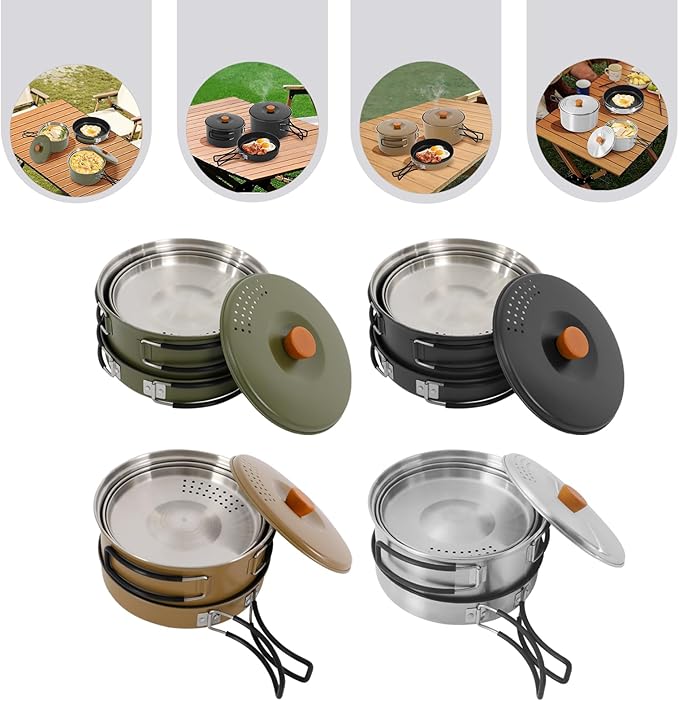 Camping Cookware Set Portable Camping Cooking Set 304 Stainless Steel Camping Pots and Pans Set Campfire Cooking Equipment with Storage Bag for Outdoor Camping Hiking Picnic for 2-3