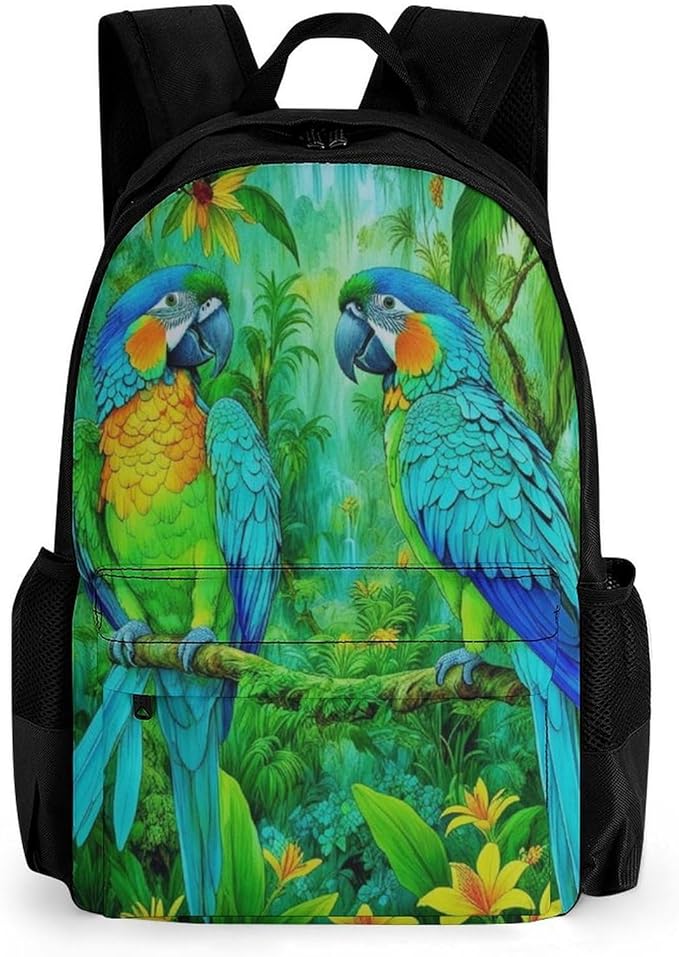 Supdreamc Polyester Daypack Backpack for Sports Travel Running, Big Capacity Anti-Theft Multipurpose Carry On Bag, Parrots Spirit Art Laptop Book Bag Rucksack