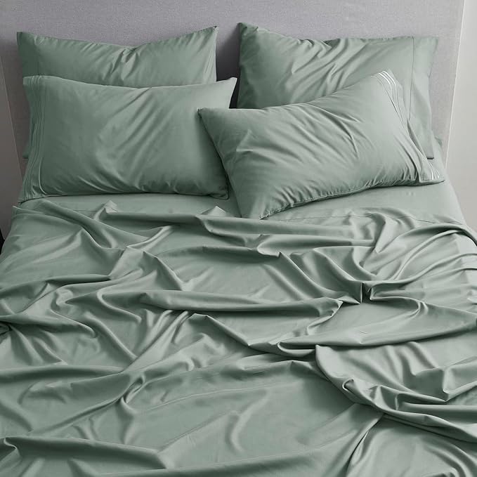 Clara Clark Queen Sheets - Hotel Luxury 6 Piece Bed Sheets for Queen Size Bed - Soft Bedding Sheets & Pillowcases, Fits Mattress up to 16 inch deep. Queen, New Sage Green