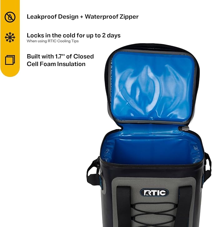 RTIC Backpack Cooler 24 Can, Insulated Portable Soft Cooler Bag Waterproof for Ice, Lunch, Beach, Drink, Beverage, Travel, Camping, Picnic, Car, Hiking
