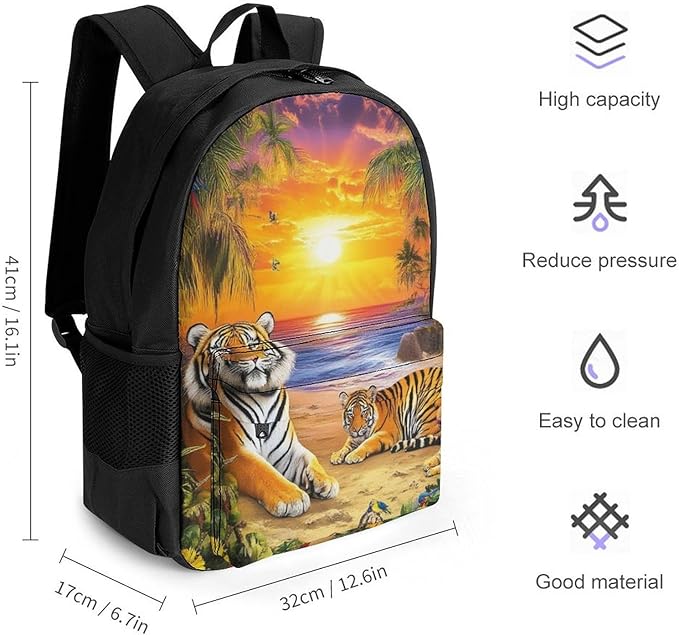 Supdreamc Daypack Anti-Theft Multipurpose Large Capacity Shoulder Bag, Tropical Tiger Animal World King Art Travel Hiking Camping Rucksack With Smooth Zippers