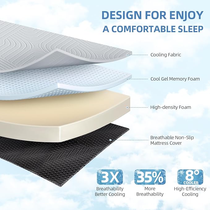 Cooling Foldable Mattress, 4 Inch Memory Foam Mattress/Topper with Cold Breathable Effect, Trifold Mattress for Murphy Bed, Portable Folding Floor Bed for Guest, Camping, Travel, Yoga - Twin