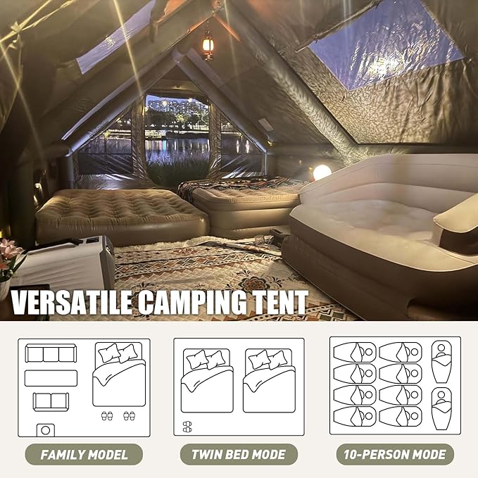 Inflatable Tents for Camping, Large Inflatable Camping Tent with Hand Pump, Easy Setup Tents for 4-6 People, Portable Glamping Tent