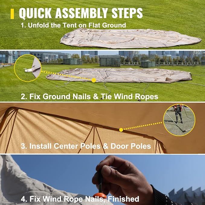 GeRRiT 8-12 People Bell Tent Canvas Yurt Tents Canvas Tent Beige for Camping Family Tent for Activities Weddings