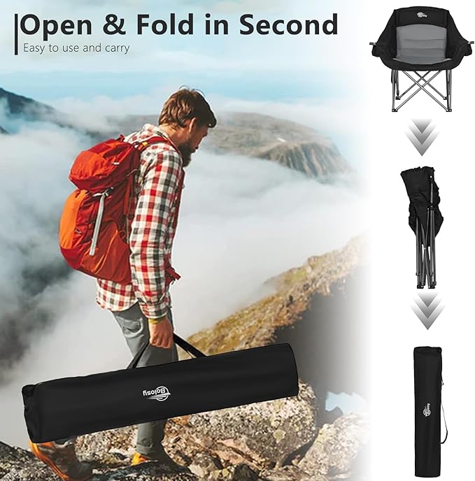 2 Pack Oversized Camping Chairs for Adults Heavy Duty Outdoor Folding Chairs Padded Portable Lawn Chairs XL Camp Chairs with Cup Holder Suproot 500 lbs