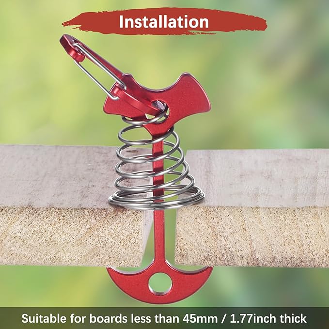 Fishbone Deck Anchor Pegs with Buckles [10PCS] - Aluminium Tent Stakes with Spring Buckle Use for Camping & Hiking - [Red] Windproof Tie Down Tent Stakes