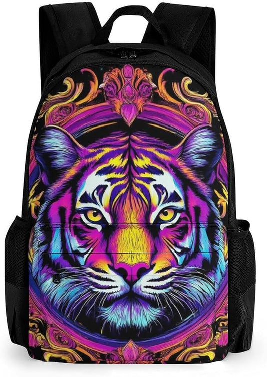 Supdreamc Daypack Backpack Anti-Theft Multipurpose Big Capacity Bookbag, Magical Animal King Tiger Art Business Computer Bag With Side Pockets
