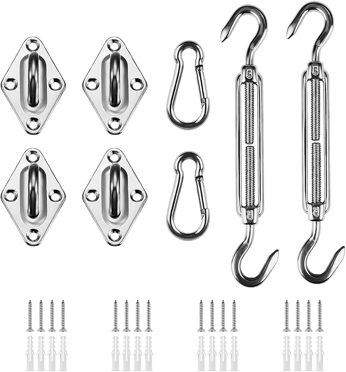 HOMPER Awning Attachment Set, Heavy Duty Sun Shade Sail Stainless Steel Hardware Kit for Garden Triangle and Square, Rectangle, Sun Shade Sail Fixing Accessories