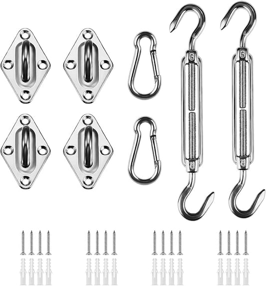 HOMPER Awning Attachment Set, Heavy Duty Sun Shade Sail Stainless Steel Hardware Kit for Garden Triangle and Square, Rectangle, Sun Shade Sail Fixing Accessories