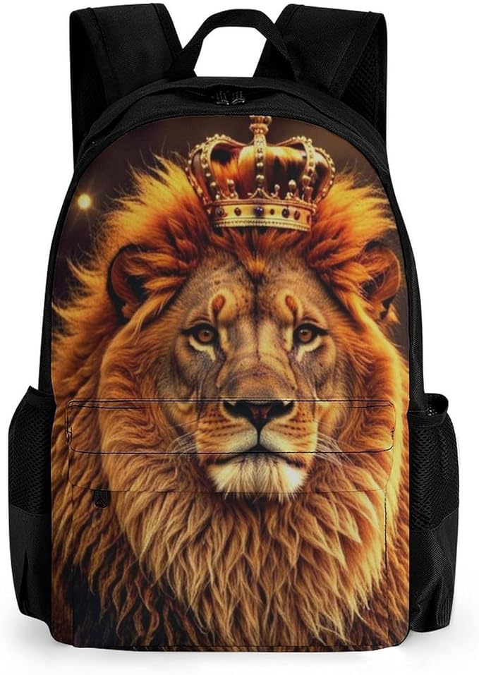 Shoulder Book Bags Polyester Multipurpose Anti-Theft 90S Lion King With Gold Crown Carry On Bag Large Capacity Travel Hiking Camping Rucksack