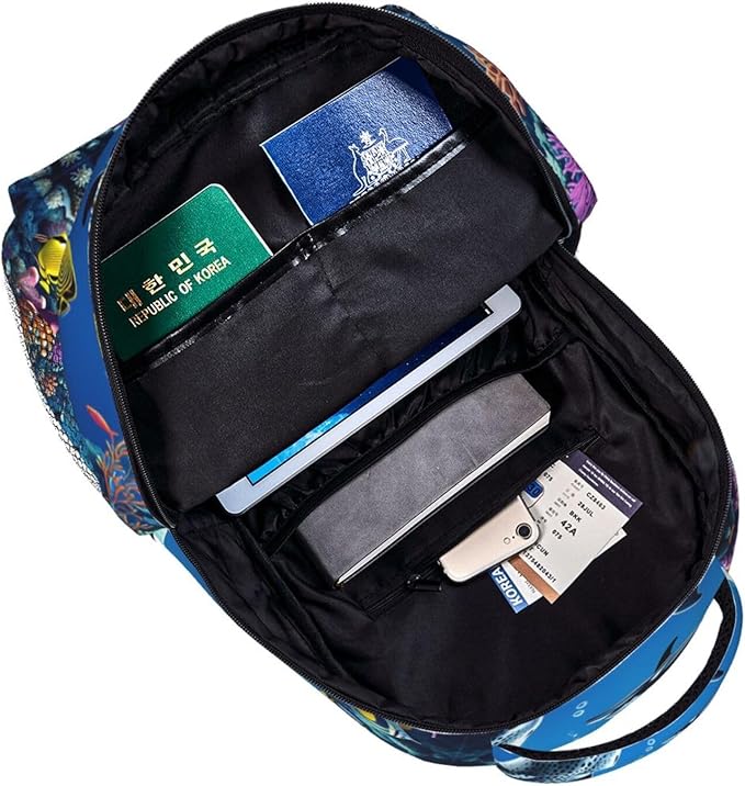 Casual Daypack Multipurpose Anti-Theft Large Capacity Carry On Bag, Colorful Sea Ocean World Dolphin Tropical Fishes Coral Art Casual Daypack Climbing Shoulder Bag With Padded Straps
