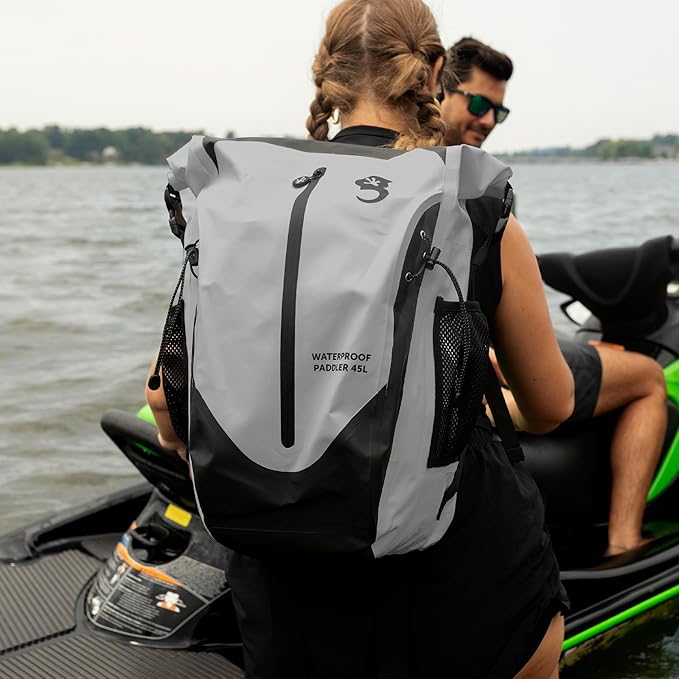 geckobrands Paddler Waterproof 45L Backpack, Large Dry Bag with Padded Shoulder Straps, Waist Strap, Chest Strap