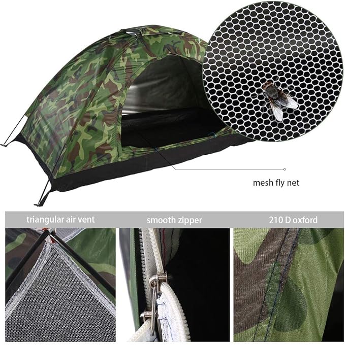 Lightweight Backpacking Tent, Outdoor Camouflage UV Protection Waterproof One Person Tent for Camping Hiking