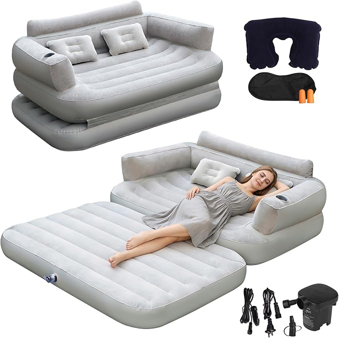 Full Size Inflatable Sofa Bed with Air Pump,2-in-1 Portable Blow-Up Air Couch,Inflatable Couch Bed and Folding Air Mattress for Home,Camping,and Guests