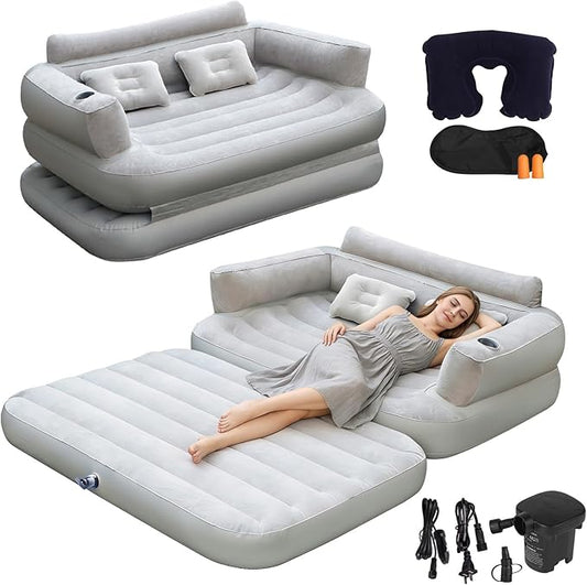 Full Size Inflatable Sofa Bed with Air Pump,2-in-1 Portable Blow-Up Air Couch,Inflatable Couch Bed and Folding Air Mattress for Home,Camping,and Guests