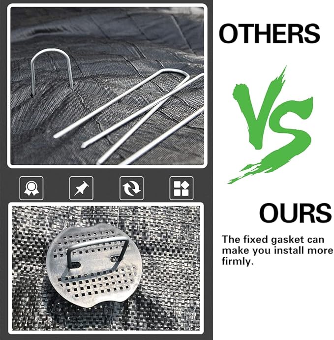 Bakulyor 100pcs Garden Staples Plastic Buffer Washer, Landscape Staple Stakes Gaskets, Yard Pins Gasket for Weed Barrier Fabric, They Keep The Barrier from Ripping & Create a Sturdier Hold - Black