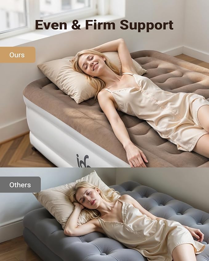 iDOO Air Mattress Full with Built in Pump, Upgraded Inflatable Blow up Mattress for Camping, Home and Guest, Portable & Foldable Air Bed of Durable Wave Beam Strong Support, Colchones Inflables