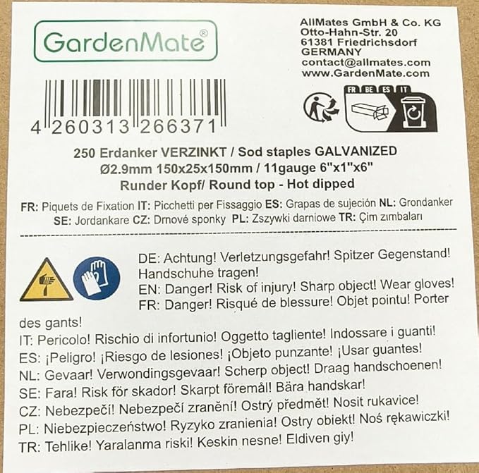 GardenMate Pack of 250 x 6''/150mm galvanised 2.9mm Thick Steel U Shaped Garden Securing Pegs