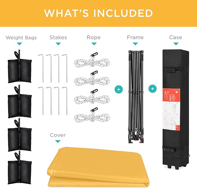 Best Choice Products 12x12ft Pop Up Canopy Tent, Outdoor Shade, 1 Person 1 Minute Set Up, Carry Case, 4 Weight Bags - Marigold