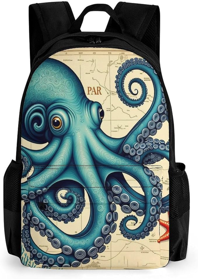 Supdreamc Daypack Backpack Polyester Multipurpose Anti-Theft Retro Octopus Art Shoulder Bag Big Capacity Gym Outdoor Hiking Backpack With Smooth Zippers