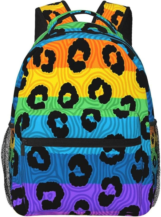 Men Women Lightweight Neon Leopard Bright Colored Pattern Backpack Large Capacity Bookbag With Smooth Zippers for Gym Business Running