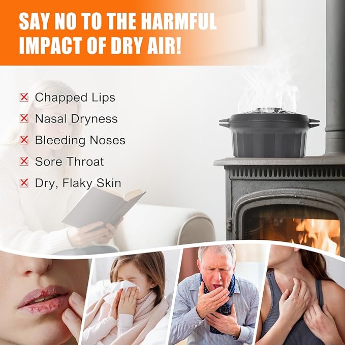 G GOOD GAIN Wood Stove Steamer - Cast Iron Round Bowl Fire Place Stove Humidifier Pot with Large Opening Top for Home Heating Decorative | Matte Finish & 2.7 Quart, Black