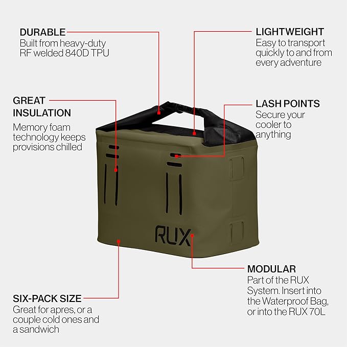RUX 5L Cooler Cube - Our Small Cooler Bag is A Compact, Insulated Soft Cooler Perfect for Camping, Daily Carry, Or Van Life. Weatherproof, Modular, and Built to Go Anywhere.