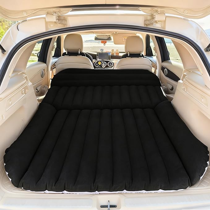 SUV Car Air Mattress – Inflatable Back Seat Bed with Electric Air Pump, Portable Camping Travel Sleeping Pad, Blow Up Car Bed (Black for SUV)