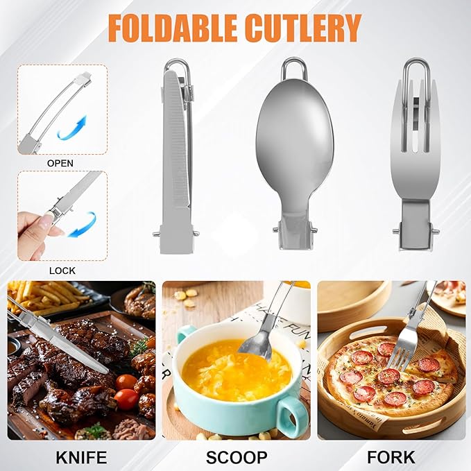 REDCAMP 6/10/11/12/14/15/19 PCS Camping Cookware Mess Kit Camping Gear Campfire Utensils Lightweight Stackable Pot Pan Bowls Soup Spoon with Storage Bag for Camping, Backpacking, Outdoor Cooking