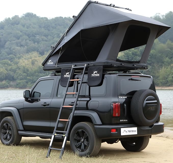 Galaxy Pro Pop-Up Rooftop Tent, Hard Shell Waterproof All-Weather Car Tent for Camping, 4-Season Overland RTT for SUV, Truck, Jeep, Quick 30s Setup, Black Aluminum
