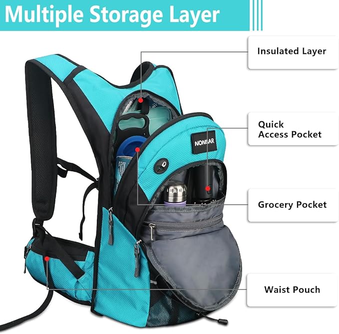 NONSAR Hydration Backpack, Hiking Backpack with 3L Water Bladder, Insulated Water Backpack for Women, Men, Kids, Keep Liquids Cool Up to 5 Hours, Daypack for Hiking, Running, Climbing, Cycling