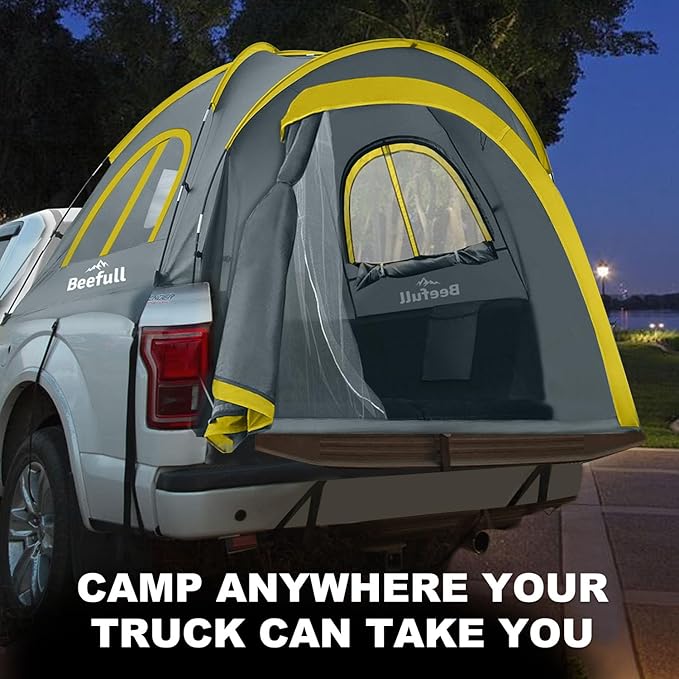 Pickup Truck Tent, Waterproof PU2000mm Double Layer for 5.5-6.0ft,Portable Truck Bed Tent with Rainfly,Spacious 2 Person Camping Tent,Green & Gray