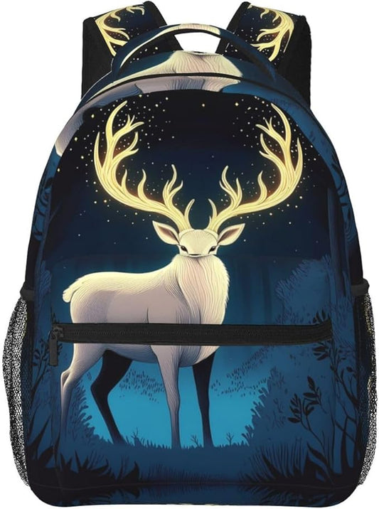 Rucksack Anti-Theft Multipurpose Large Capacity Carry On Bag, Mysterious Gold Elk Art Travel Hiking Bag Day Pack With Side Pockets