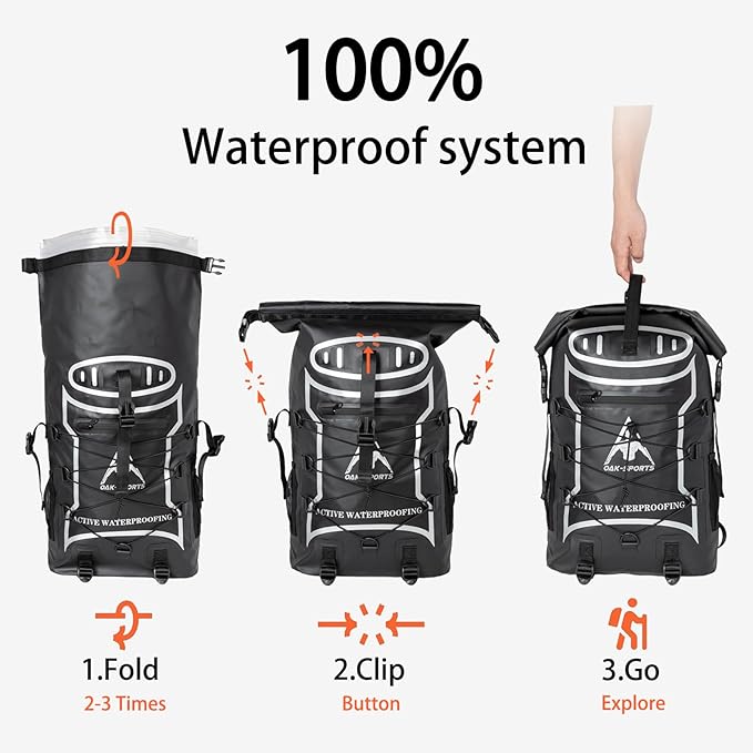 Oak-Sports Dry Bag Waterproof Backpack 5L/10L/20L, Roll Top Lightweight Beach Bag with Double Zipper Seal for Swimming, Kayaking, Hiking, Boating, Adjustable Shoulder Strap