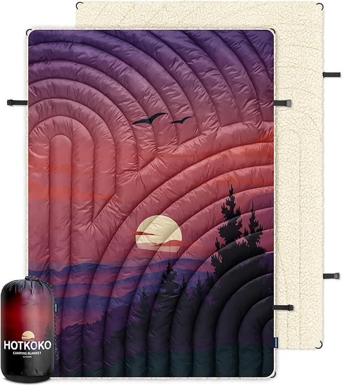 Outdoor Camping Blanket,Warm Thick Camp Blankets with Sherpa Lining Soft Fleece Camping Blanket Puffy Camping Quilt for Cold Weather Traveling, Stadium, Hiking, Picnics