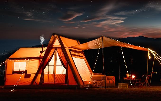 YOLENY Inflatable Tents for Camping, 6-12 Person Blow Up Tent with TPU Skylight, Canopy, Mesh Windows, Stove Jack & Pump, 4 Season Large Inflatable Tent, Waterproof & Windproof
