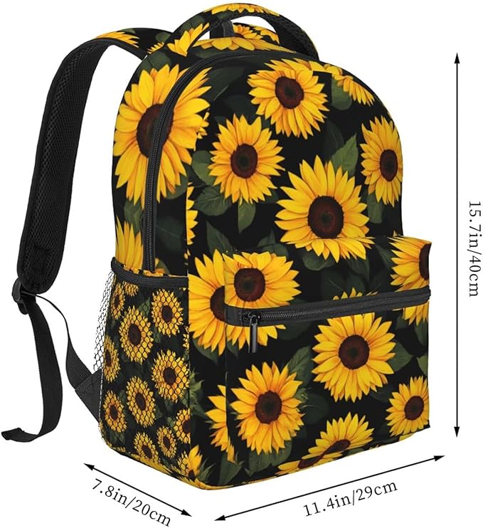 Men Women Polyester Sunflower Daypack Backpack Large Capacity Carry On Bag With Smooth Zippers for Hiking Picnic Walking Cycling