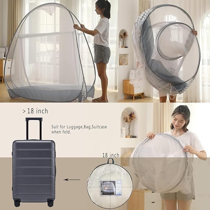 Instant Pop-Up Mosquito Net Tent for Bed | Full Enclosure Design with Ultra-Fine Mesh & Portable Foldable Frame | Indoor/Outdoor Camping, Travel Bed Canopy - Easy Setup & Pack up(Twin Size)