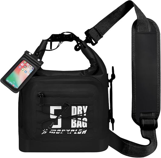 Dry Bag Waterproof,5L/10L/20L/30L Roll Top Dry Bag Backpack with WaterProof Phone Case for Swim,Kayak(Black 5L)