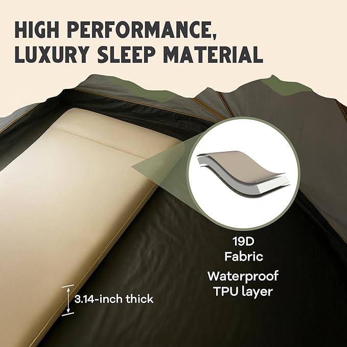 WanderMate - Self-Inflating Camping Sleeping Pad - Inflatable Camping Mattress for Car, Backpacking, and Tent - Durable 3.15-Inch Memory Foam and Air Support