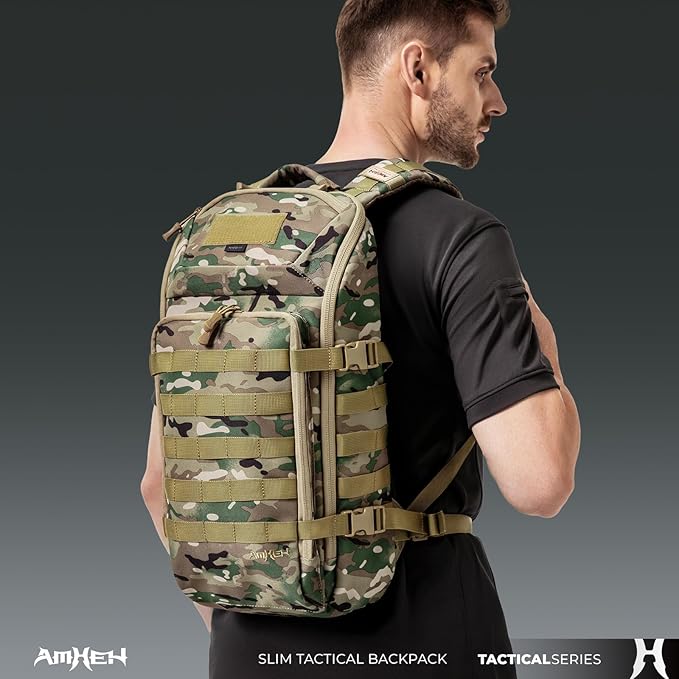 20L Slim Tactical Backpack - Suspended 13" Laptop Compartment, Rugged MOLLE Daypack for Everyday Carry, Work, Travel (Camo)