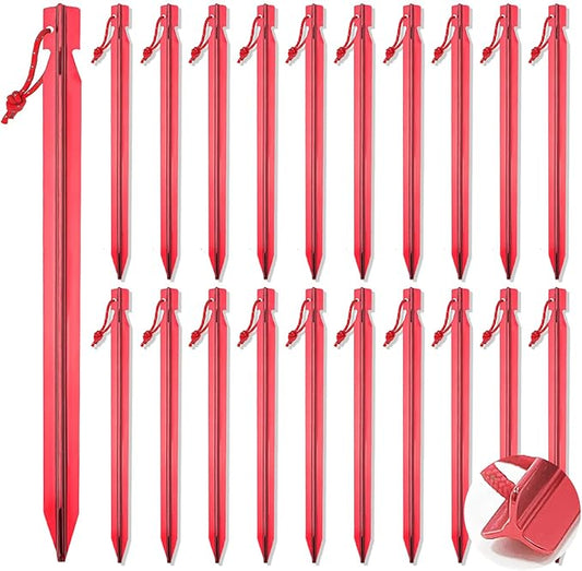 20pcs Tent Stakes,AVOFOREST 7.1 inch Ultralight Aluminum Ground Stakes Rustproof Portable Tent pegs,Camping Stakes for Beach,Garden,Hiking (Red)