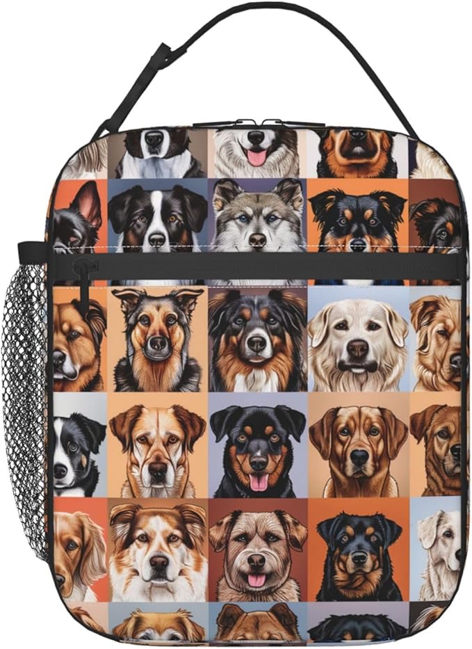 Cute Dog Insulated Lunch Box for Women Men Playful Pet Design Lunch Bag for Work,Picnic,Travel,Hiking,Beach or Fishing Polyester Animal Lovers Lunch Box