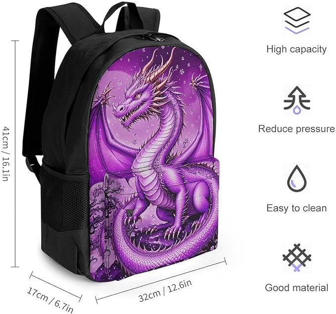 Supdreamc Polyester Daypack Bookbag for Gym Business Bicycle, Large Capacity Multipurpose Anti-Theft Carry On Bag, Romantic Music Dragon Cherry Flower Blossom Pink Art Travel Hiking Daypack