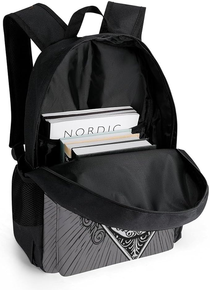 Rucksacks Multipurpose Anti-Theft Big Capacity Bookbag, Ace Of Spades Skull Grey Art Travel Hiking Camping Rucksack With Padded Straps