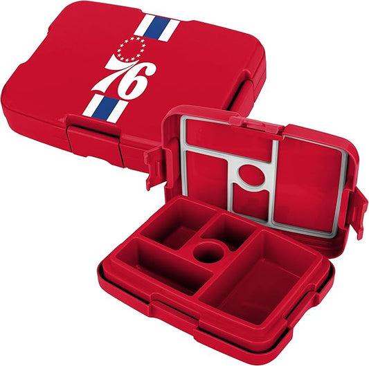 FOCO NBA Unisex-Adult Officially Licensed Team Color Stripe Primary Logo Basketball Leak Proof 5 Compartment Bento Lunch Box - Philadelphia 76ers