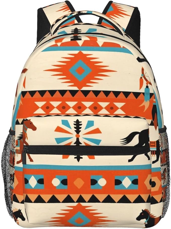 Men Women Lightweight Southwest Native American Ethnic Horse Dreamcatcher Art Casual Daypack Large Capacity Bookbag With Adjustable Shoulder Straps for Gym Business Bicycle