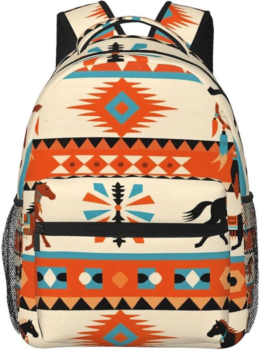 Men Women Lightweight Southwest Native American Ethnic Horse Dreamcatcher Art Casual Daypack Large Capacity Bookbag With Adjustable Shoulder Straps for Gym Business Bicycle