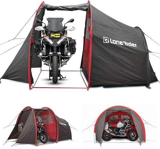 MotoTent Motorcycle Tent - Fully Waterproof 2 Person Tunnel Shelter with Bike Garage - Easy Setup Ultralight Dome for Touring & Hiking - Includes Carry Bag, Groundsheet and Pegs